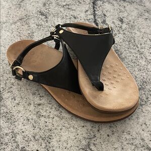 Vionic Black Toe Post Sling Back Sandals with Gold Accents